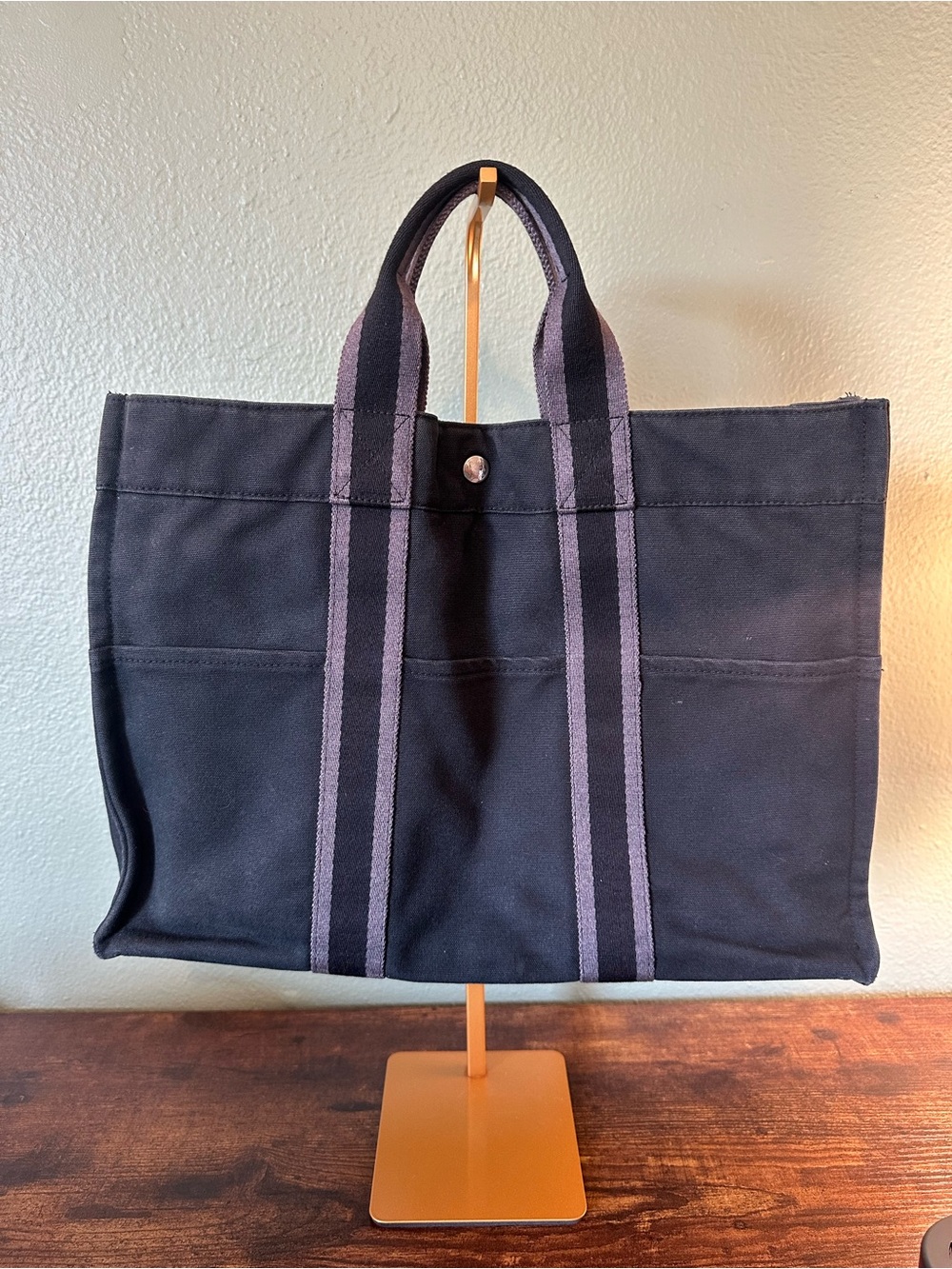 Hermès Fourre-Tout MM Black Canvas Tote Bag Made in France